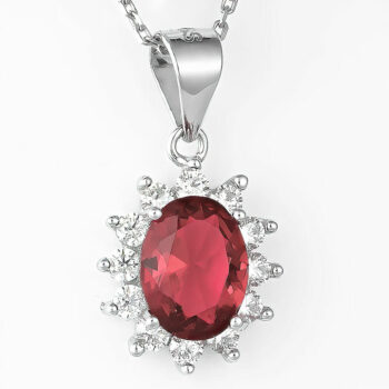 (PMS13R) Rhodium Plated Sterling Silver Red Pendant