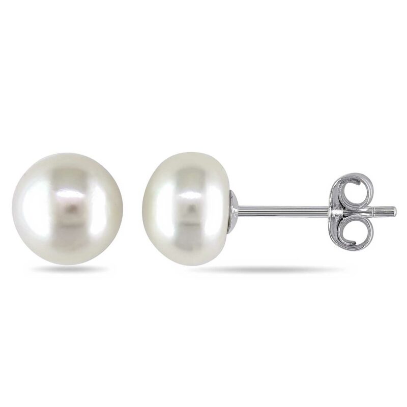 (PS01) Rhodium Plated Sterling Silver Pearl Studs