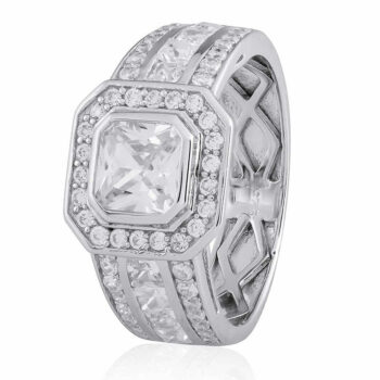 (R299) Rhodium Plated Sterling Silver CZ Ring
