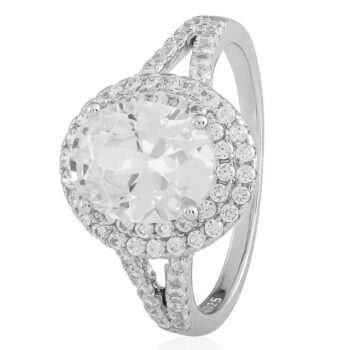 (R301) Cluster Oval Rhodium Plated Sterling Silver CZ Ring
