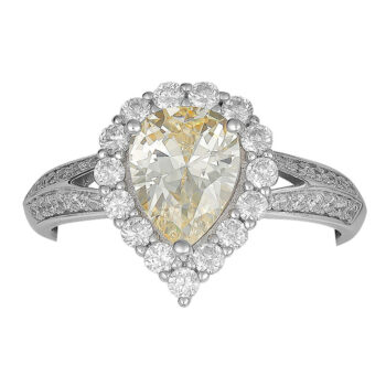 (R302) Rhodium Plated Sterling Silver Light Yellow CZ Ring