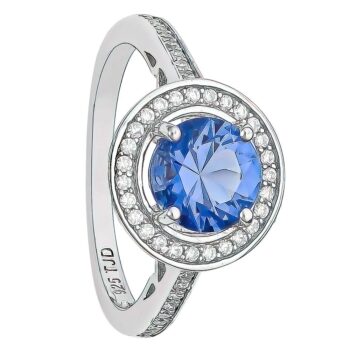 (R305TZ) Round Rhodium Plated Sterling Silver CZ Ring