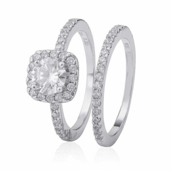(R323) Rhodium Plated Sterling Silver CZ Engagement Ring Set