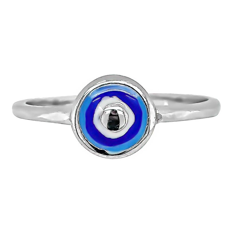 (R356) Rhodium Plated Sterling Silver Evil Eye CZ Ring