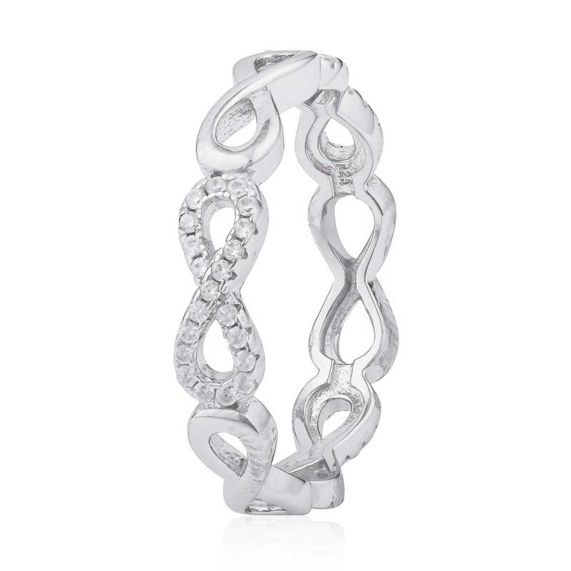 (R363) Rhodium Plated Sterling Silver CZ Infinity Ring