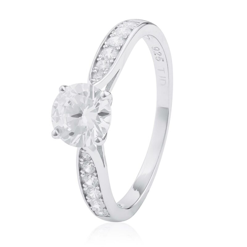 (R371) Round Rhodium Plated Sterling Silver CZ Ring