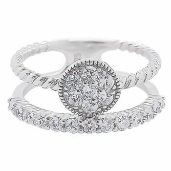 (R396) Rhodium Plated Sterling Silver CZ Double Ring