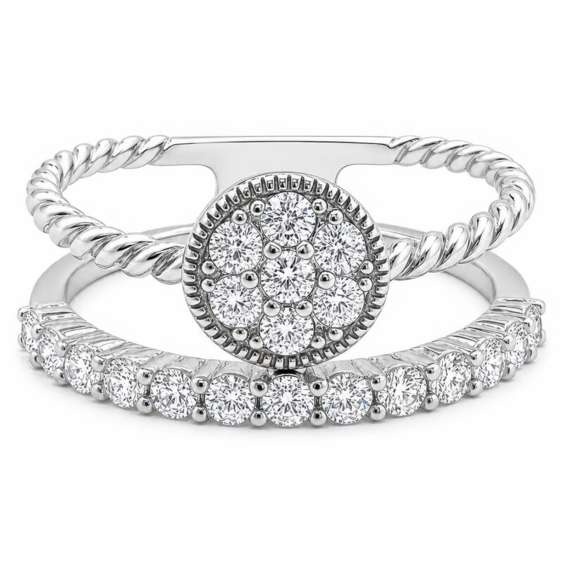 (R396) Rhodium Plated Sterling Silver CZ Double Ring - TJD Silver