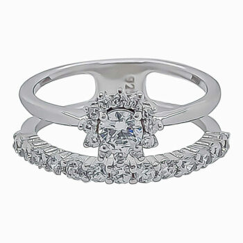 (R397) Rhodium Plated Sterling Silver CZ Double Ring