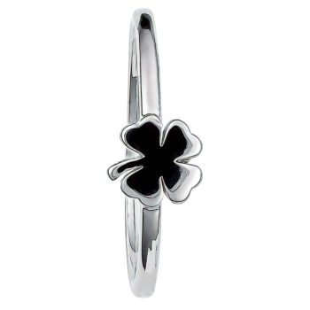 (R432) Rhodium Plated Sterling Silver Four Leaf Clover Ring
