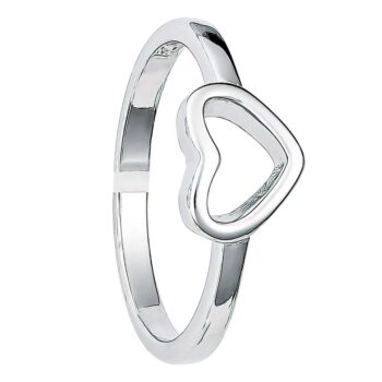 (R435) Rhodium Plated Sterling Silver Heart Ring
