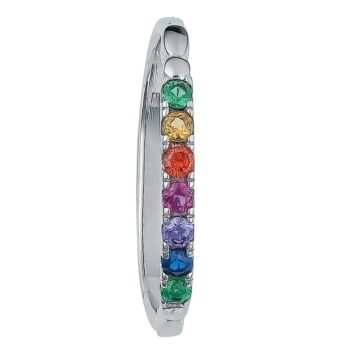 (R439) Rhodium Plated Sterling Silver Rainbow Multi Colour Ring