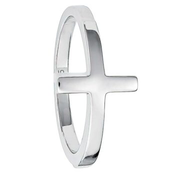 (R442) Rhodium Plated Sterling Silver Cross Ring