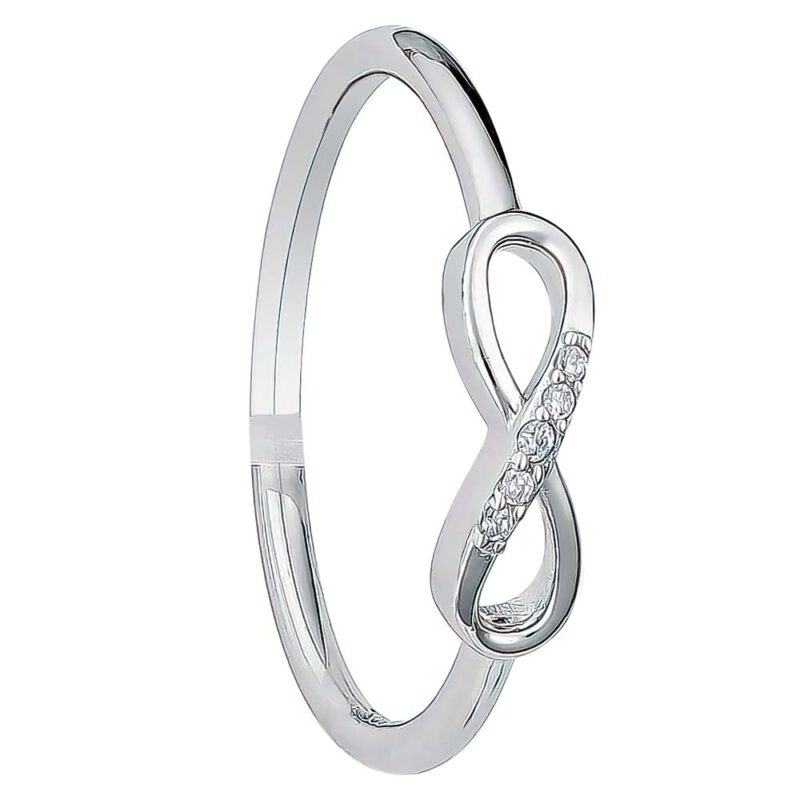 (R443) Rhodium Plated Sterling Silver CZ Infinity Ring