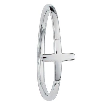 (R446) Rhodium Plated Sterling Silver Cross Ring