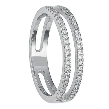 (R450) Rhodium Plated Sterling Silver Double Line CZ Ring