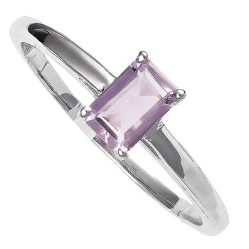 (RMS105) 6x4mm Natural Gemstone Claw-Set Rectangle Baguette Ring With Rhodium Plated Sterling Silver - 6 Choices of Gemstome