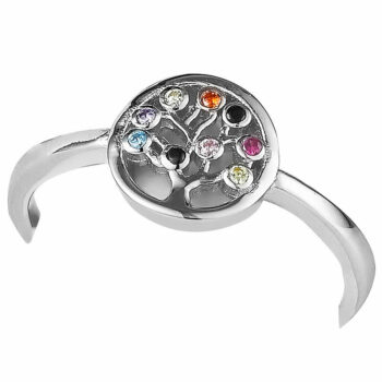 (RMS109MX) 9.5mm Rhodium Plated Sterling Silver Rainbow CZ Tree of Life Ring