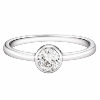 (RMS112) Rhodium Plated Sterling Silver 6mm Round Bezel CZ Ring