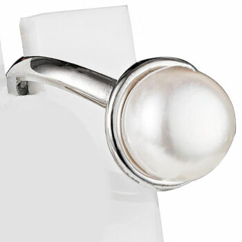 (RMS120) Rhodium Plated Sterling Silver Pearl Ring
