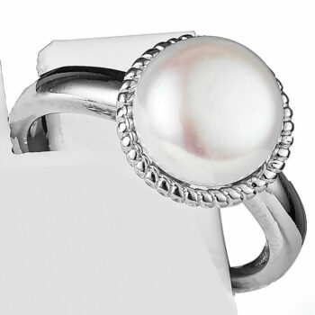(RMS121) Rhodium Plated Sterling Silver Pearl Ring