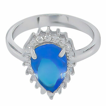 (RMS12A) Aqua Pear Shaped Rhodium Plated Sterling Silver CZ Ring