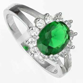 (RMS13G) Green Princess Dianna Rhodium Plated Sterling Silver CZ Ring