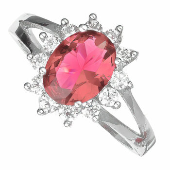 (RMS13R) Red Princess Dianna Rhodium Plated Sterling Silver CZ Ring