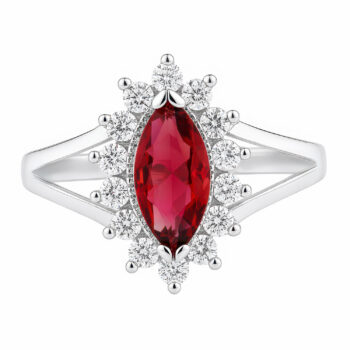 (RMS34R) Rhodium Plated Sterling Silver CZ Ring - Red