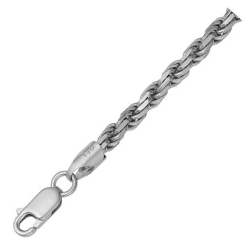 (ROP080) 3.7mm Italian Rhodium Plated Sterling Silver Diamond Cut Rope Chain