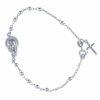 (ROS036B) 3mm Rhodium Plated Sterling Silver Plain Ball Rosary Bracelet - 19cm