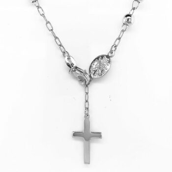 (ROS037B) 3mm Rhodium Plated Sterling Silver Diamond Cut Rosary Bracelet - 19cm