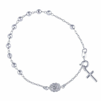 (ROS038B) 4mm Rhodium Plated Sterling Silver Diamond Cut Rosary Bracelet - 19cm