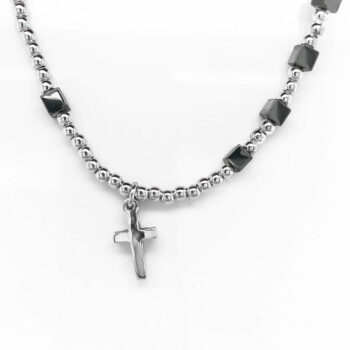 (ROS093B) Rhodium Plated Sterling Silver Rosary Bracelet