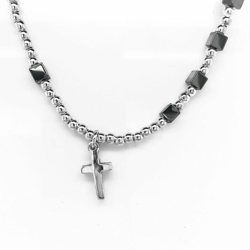 (ROS093B) Rhodium Plated Sterling Silver Rosary Bracelet - TJD Silver