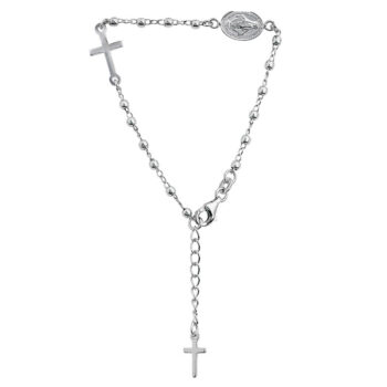 (ROS110B) 3mm Plain Ball Rhodium Plated Sterling Silver Rosary Bracelet With Extension - 15+3cm