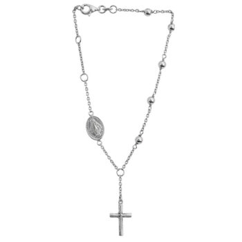 (ROS111B) 4mm Plain Ball Rhodium Plated Sterling Silver Rosary Bracelet