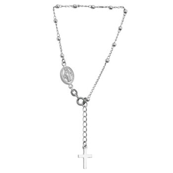 (ROS112B) 3mm Rhodium Plated Sterling Silver Rosary Bracelet With Extension - 17+3cm