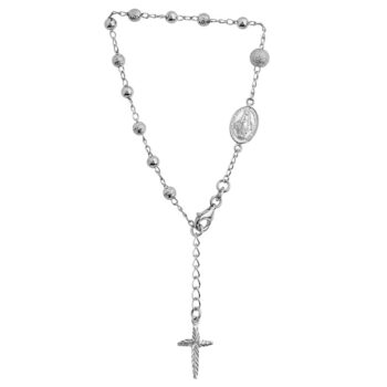 (ROS113B) 4mm Mixed Ball Rhodium Plated Sterling Silver Rosary Bracelet With Extension - 18+2.5cm
