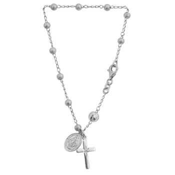 (ROS114B) 4mm Mixed Ball Rhodium Plated Sterling Silver Rosary Bracelet - 19cm