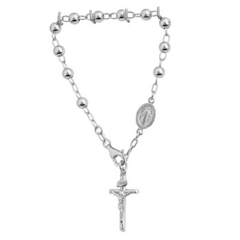 (ROS120B) 5mm Rhodium Plated Sterling Silver Plain Rosary Bead Bracelet