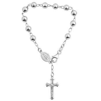 (ROS122B) 6mm Rhodium Plated Sterling Silver Plain Rosary Bead Bracelet