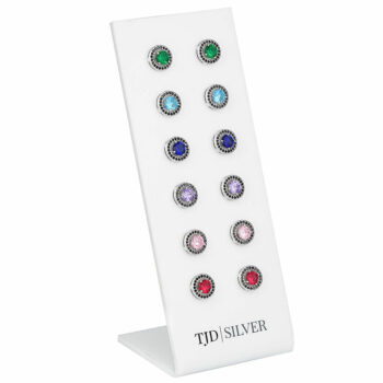 (SES018) Coloured Rhodium Plated Sterling Silver CZ Round Stud Set