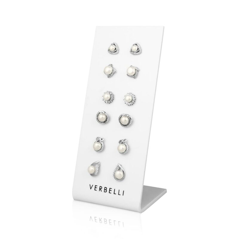 (SES025) Rhodium Plated Sterling Silver 6 Pearl Studs With CZ