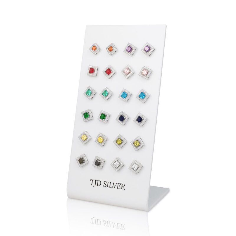 (SES031) Coloured Rhodium Plated Sterling Silver CZ Square Stud Set