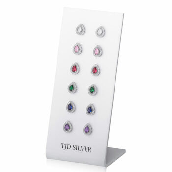 (SES051) Coloured Rhodium Plated Sterling Silver CZ Pear Teardrop Stud Set