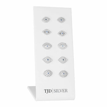 (SES076) Rhodium Plated Sterling Silver 5 Pairs Evil Eye Stud Set