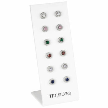(SES086) Rhodium Plated Sterling Silver 6 Pairs Multiple Colours Circle CZ Stud Set