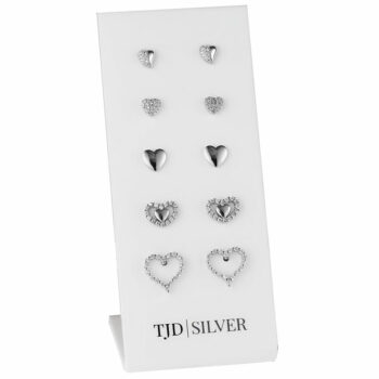 (SES088) Rhodium Plated Sterling Silver 5 Pairs Variety Hearts CZ Stud Set