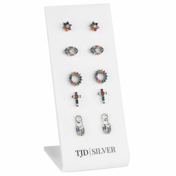 (SES091) Rhodium Plated Sterling Silver 5 Pairs Mixed Rainbow CZ Stud Set